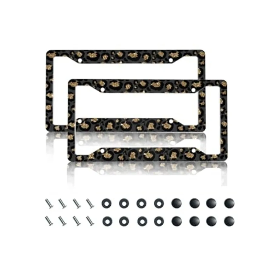 

License Plate Frame 2 Pack Aluminum Metal Rust-Proof Front and Rear Car Tag Holder with 4 Holes, Universal Car Accessories with