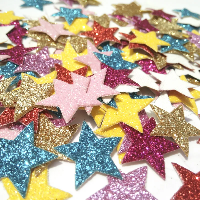 100Pcs 20mm Mixed Colors Padded Glitter Leather Star Appliques/Scrapbooking Craft Card Making Crafts Ornament Accessories