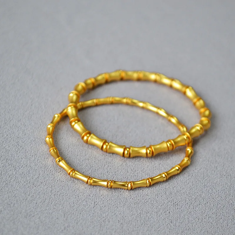 Retro Brass Bracelet with Traditional Gold Plating Technique Bamboo Knot Design and Elastic Band Bracelet
