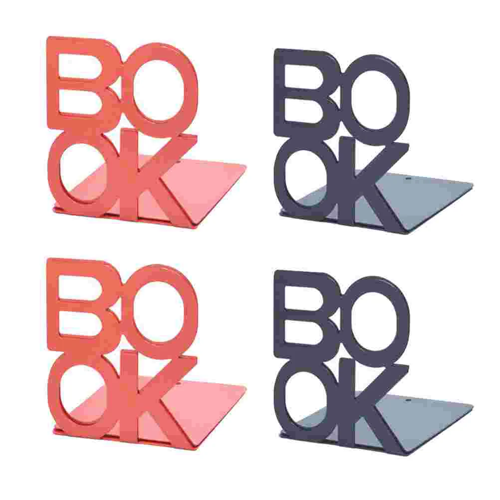 

4pcs of One Bag Creative Book Letter Bookends Delicate Book Stand Simple Metal Bookshelf Book Storage Rack (Black and Red 2pcs f