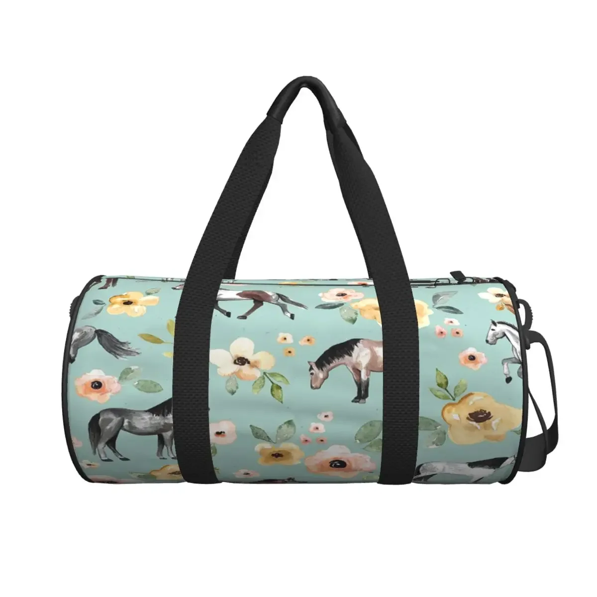 

Horses With Flowers, Sunrise Floral, Blue, Horse Decor, Large Duffle Gym Bag Waterproof Duffle Travel Bags Handbags Fitness bag
