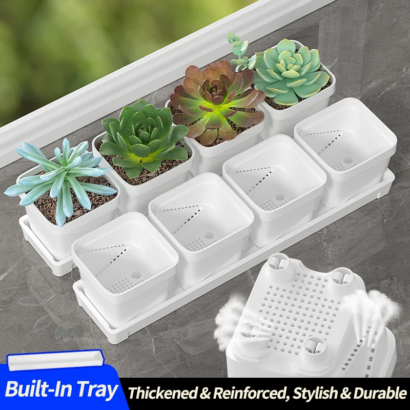 Macetas pequeñas exquisitas y transpirables de plástico para suculentas: bandejas de base cuadrada para cactus de balcón, plantas verdes
