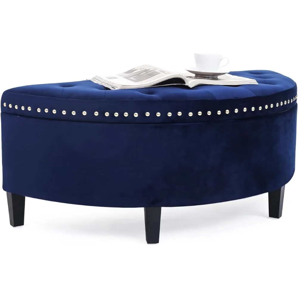 

43.5" Storage Bench Velvet Button Tufted Half Moon Ottoman with Rivet Storage Bench for Living Room Bedroom Entryway (Elegant B