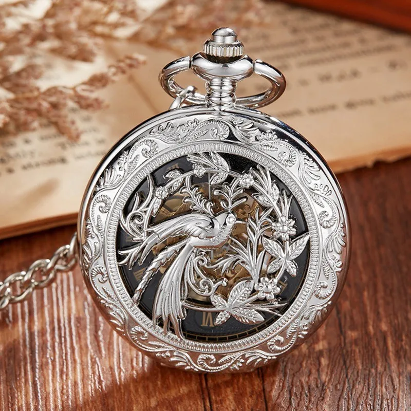 Men's mechanical movement Roman digital pocket watches, single-open and double-open case mechanical movement pocket watches