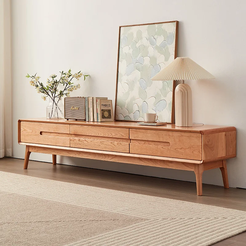 

Комбинированный ТВ-шкаф из вишневого дерева для гостиной, современный напольный ТВ-шкаф для спальни, полностью из массива дерева, многофункциональный, с местом для хранения