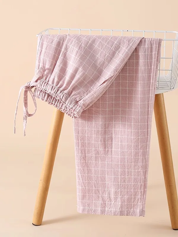 

Японские брюки из чистого хлопка Sp, женские свободные тонкие повседневные клетчатые домашние брюки большого размера, которые можно носить на улице