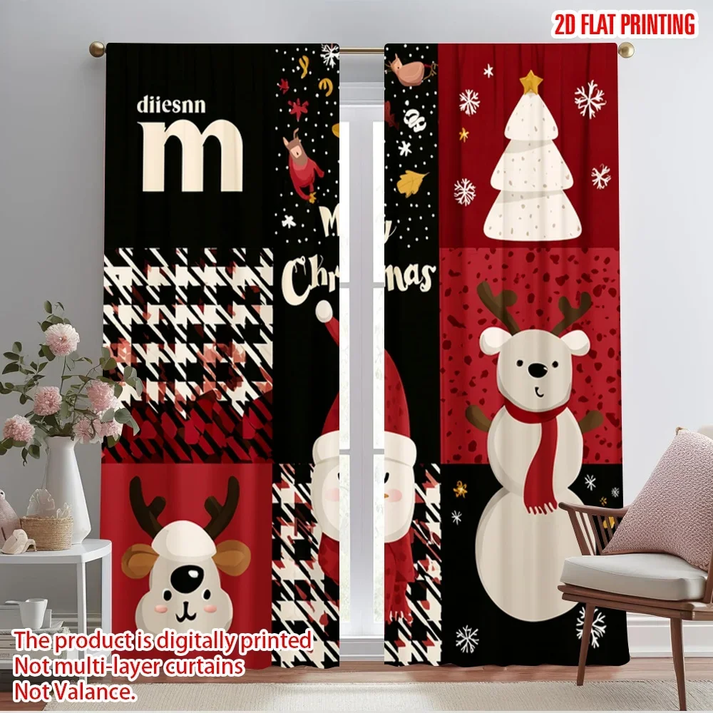 2pcs,2D plane printing Print Curtains Christmas elements Polyester Woven (without rod) All Seasons Ldeal for Various Room Types