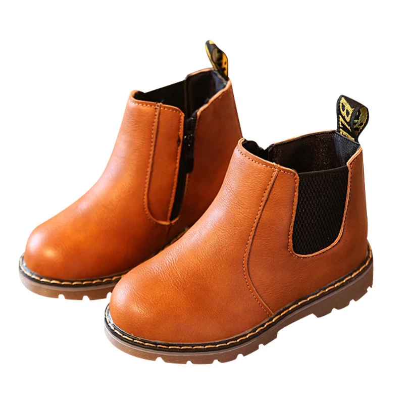 Botas de nieve con cremallera para niños, botines de piel sintética, zapatos para exteriores, moda para niños, primavera y otoño