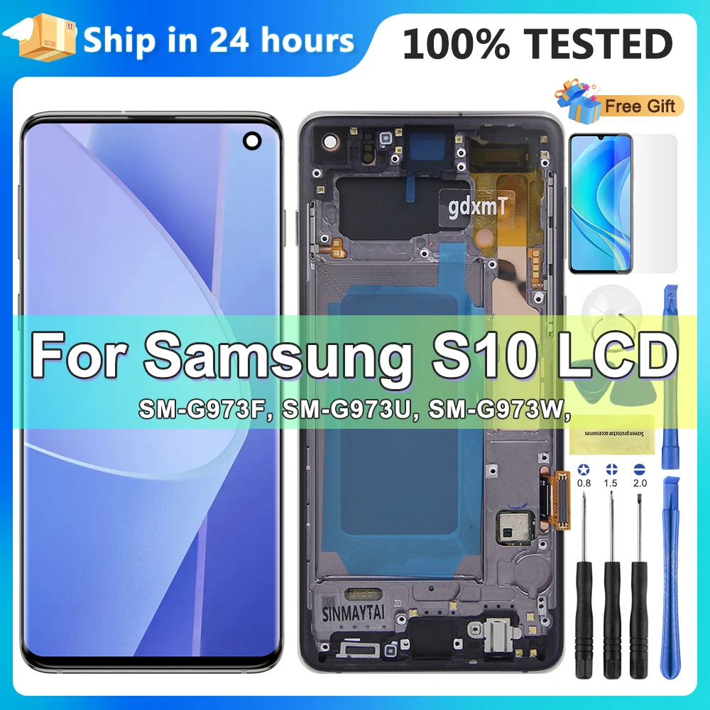 S10 For Samsung Galaxy S10 lcd G973F/DS SM-G973 LCD Display Touch Screen Digitizer Assembly Screen Replacement With Frame