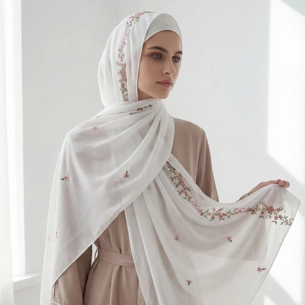 

Breathable Sunscreen Floral Headscarf Cotton Long Hijab Scarf Solid Color Large Thin Shawl Clothing Accessories