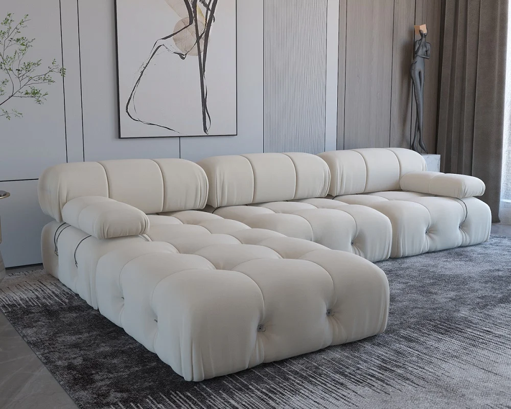 

ATUNUS USA in Stock Drop Shipping Mario Bellini Designer Nordic L Shape Sectional Beige Velvet Modular Sofa Couch Set