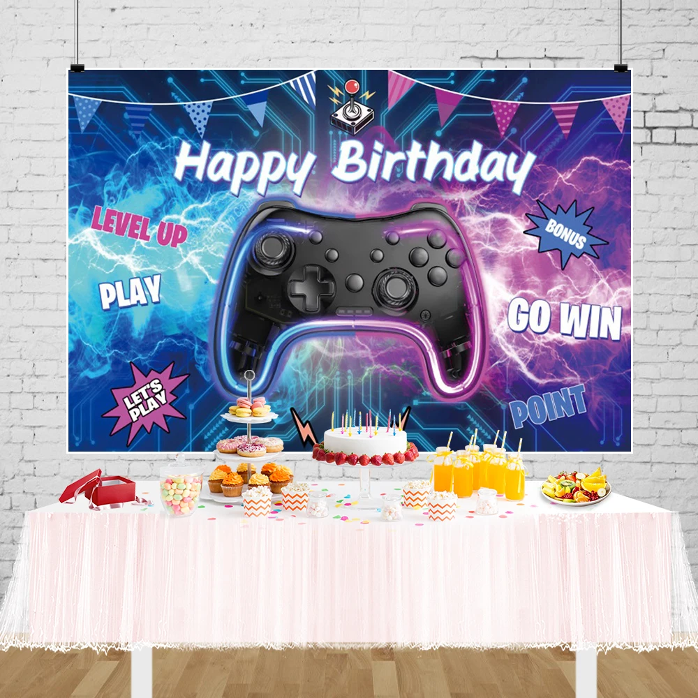 Game On Happy Birthday Backdrop for Photofraphy Gaming Theme Child Kids Boy Party Decor Photographic Background Photo Studio