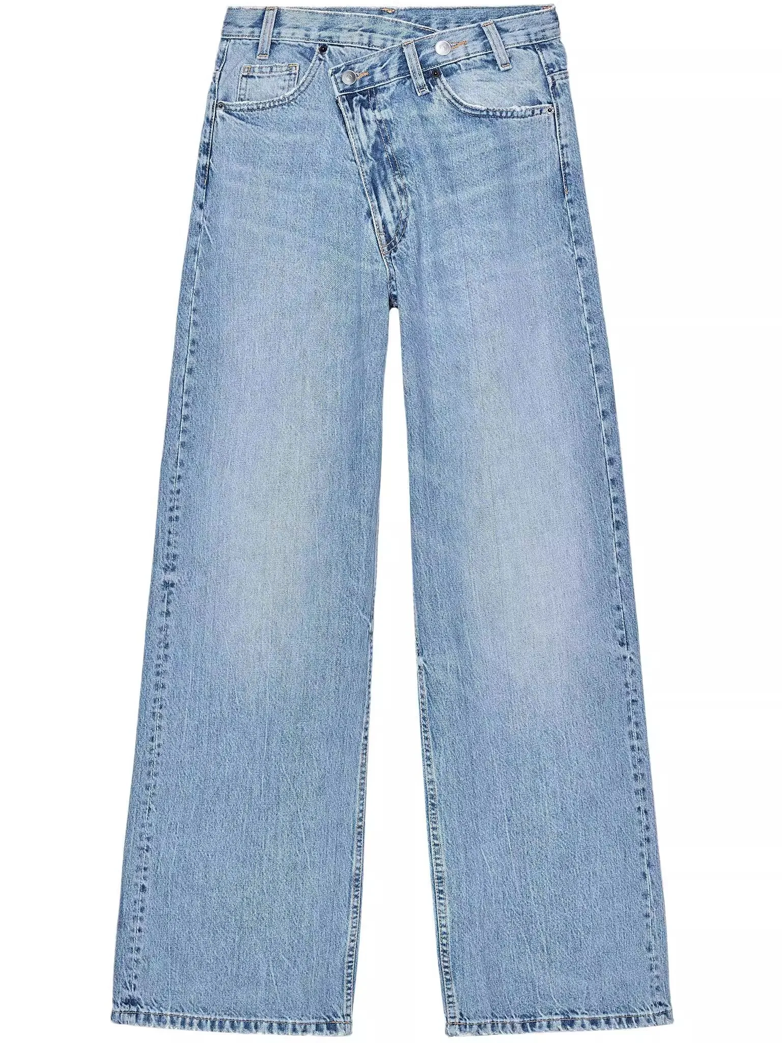 جينز نسائي عالي الخصر واسع الساق فضفاض مناسب لصديقها Sle كاجوال من القطن بسحاب كيت لون نقي للفصول الأربعة لون عميق