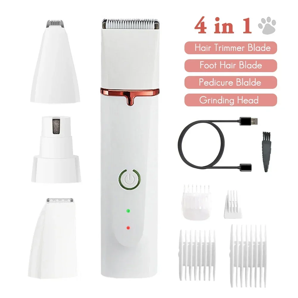 Kit de toilettage à faible bruit pour animaux de compagnie, tondeuses pour chiens, nettoyeur de pattes, coupe, yeux, oreilles, visage, livres, 4 en 1