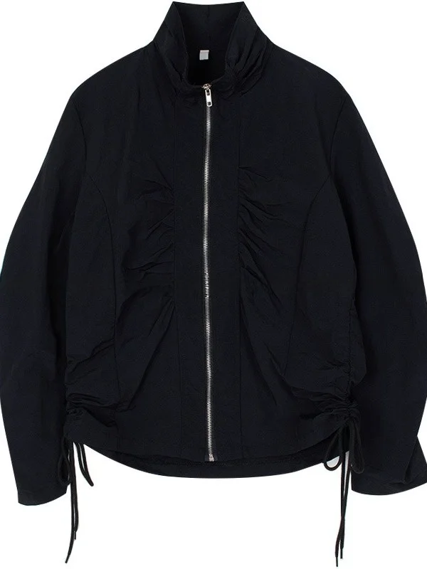 Chic primavera estate donna sciolto sottile lungo Sve protezione solare cappotto laterale Dstring cerniera pieghettata maglione casual a collo alto