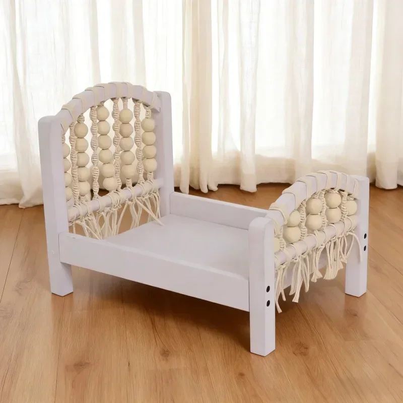 Vintage Mini Wooden Bed Newborn Posing Prop For Baby Boy Girl Indoor Studio Portrait Photoshoot Scene Auxiliary Accessory