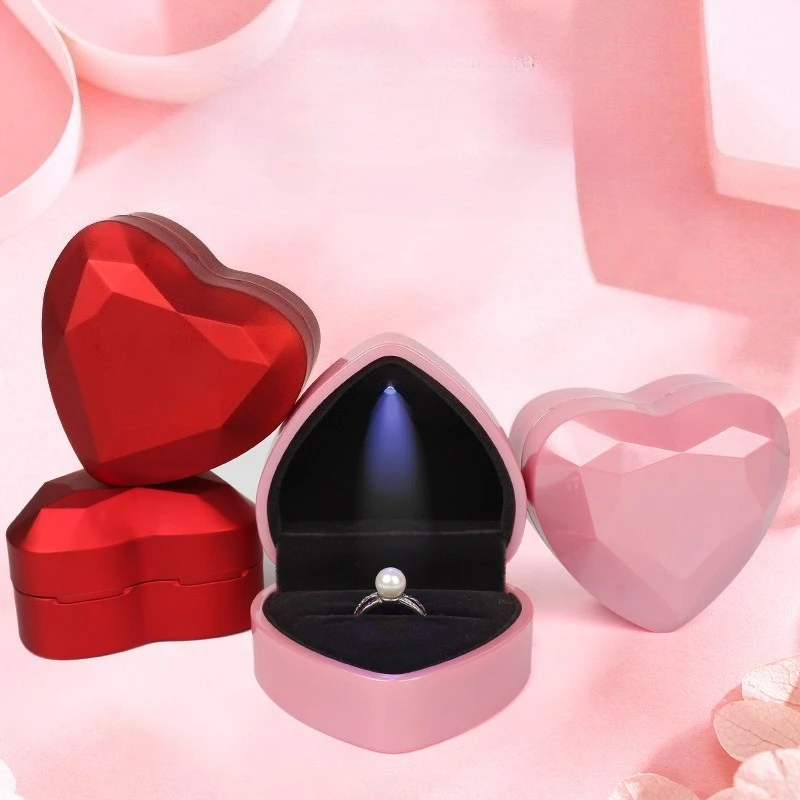 

Креативная коробка для колец в форме сердца, светодиодная подсветка, шкатулка для драгоценностей, предложение, коробка для колец, светодиодная подсветка, серьги, подвеска, подарочные коробки для хранения