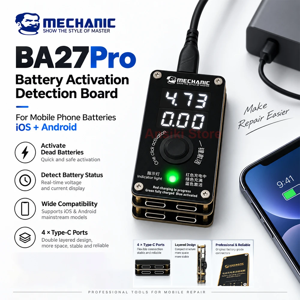 MECHANIC BA27 Pro Battery Charging Activation Detection Board for iOS Android Phone Battery One-click Activation Test Tools
