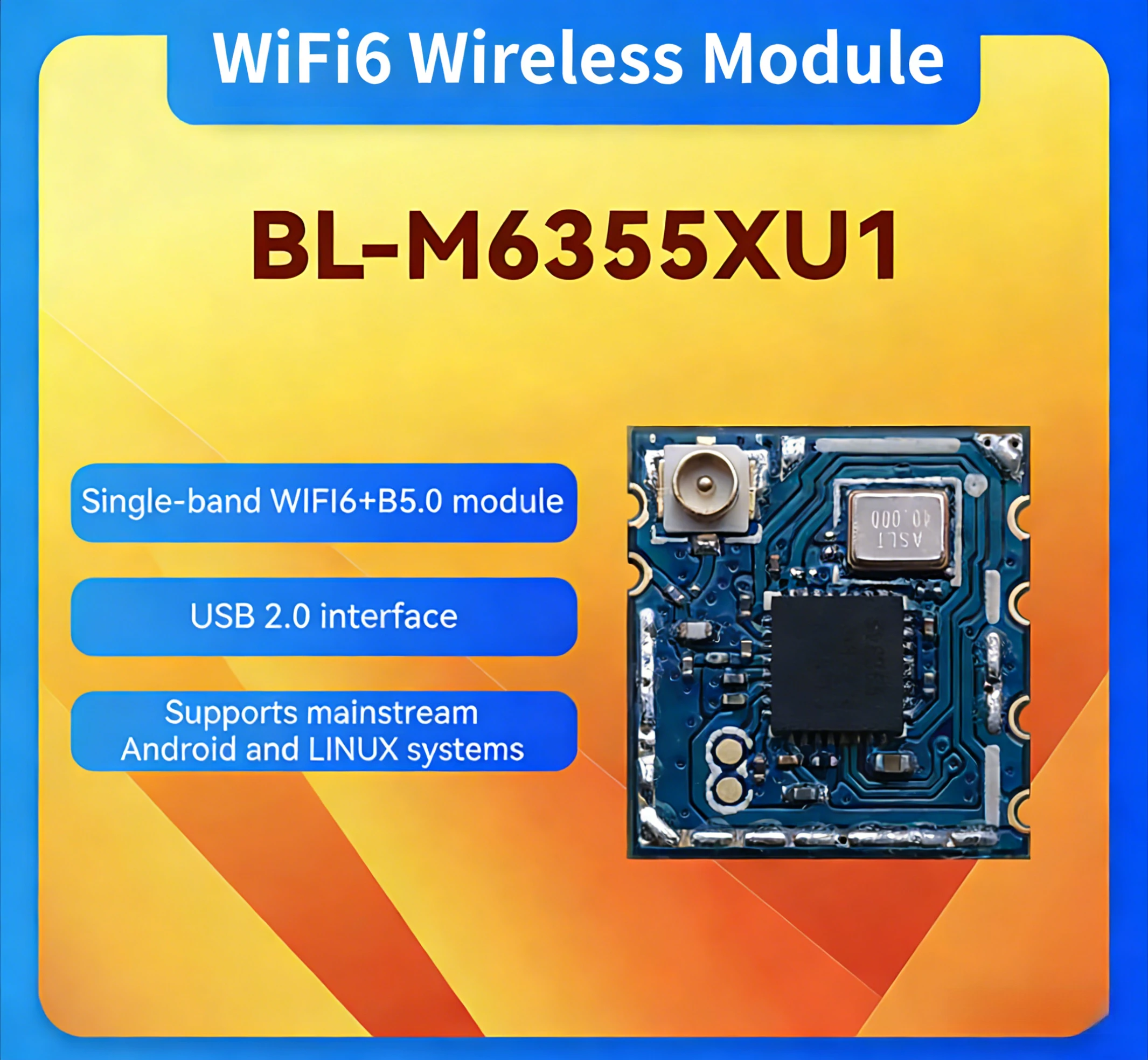 

Беспроводной модуль WiFi6 BL-M6355XU1 с чипом SV6355P, WiFi, Bluetooth, BLE 2.4G для подключения камер к сети