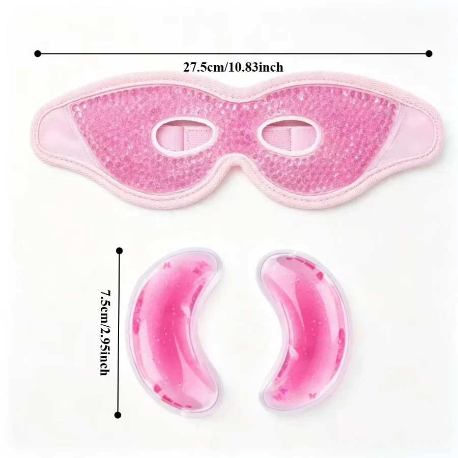 Pink 3Pcs Gel Eye Set, 1 Hollow-Out Cooling Eye Cover & 2 Gel Pads, Breathable Design for Eyes Face, Portable Travel Gift