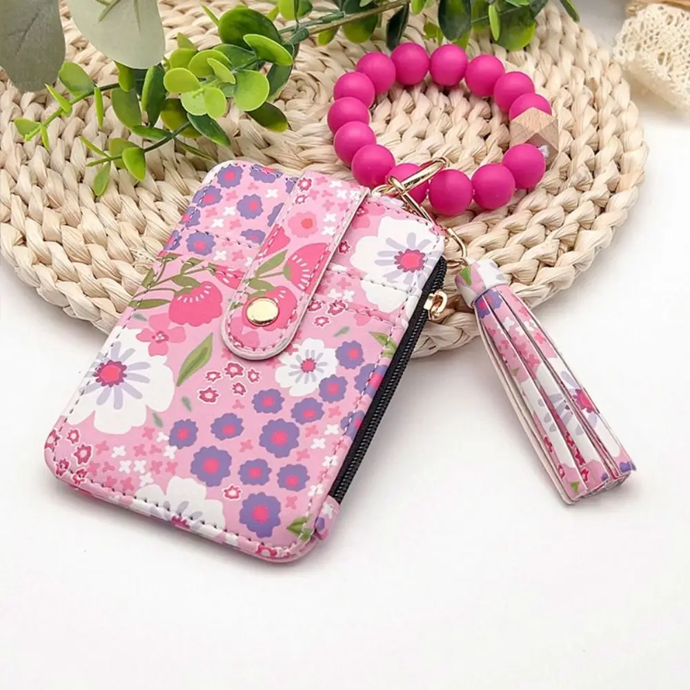 Portachiavi con braccialetto di perline in silicone dal design frammentato, stile Boho, modello floreale, portafoglio, portachiavi, decorazione con nappa