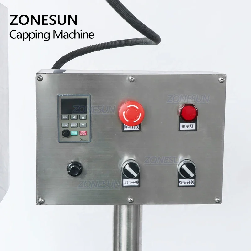 ZONESUN ZS-XG440C 자동 캡핑 기계 필터 방지 금속 캡 뚜껑 잠금 크림핑 기계 주스 음료 와인 바이알