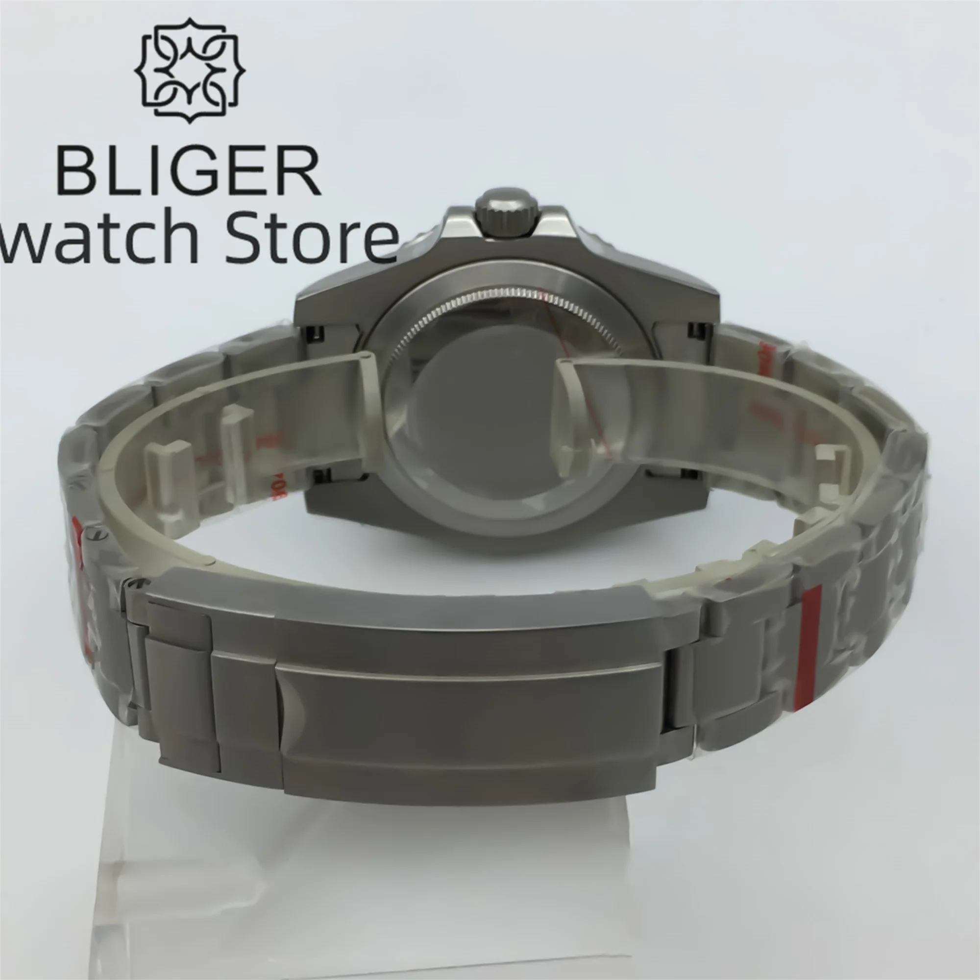 BLIGER 40mm GMT Watch For Men Black-gray Ceramic bezel Sapphire Glass Green GMT Text Green GMT Hand NH34 GMT Mechanical Watch