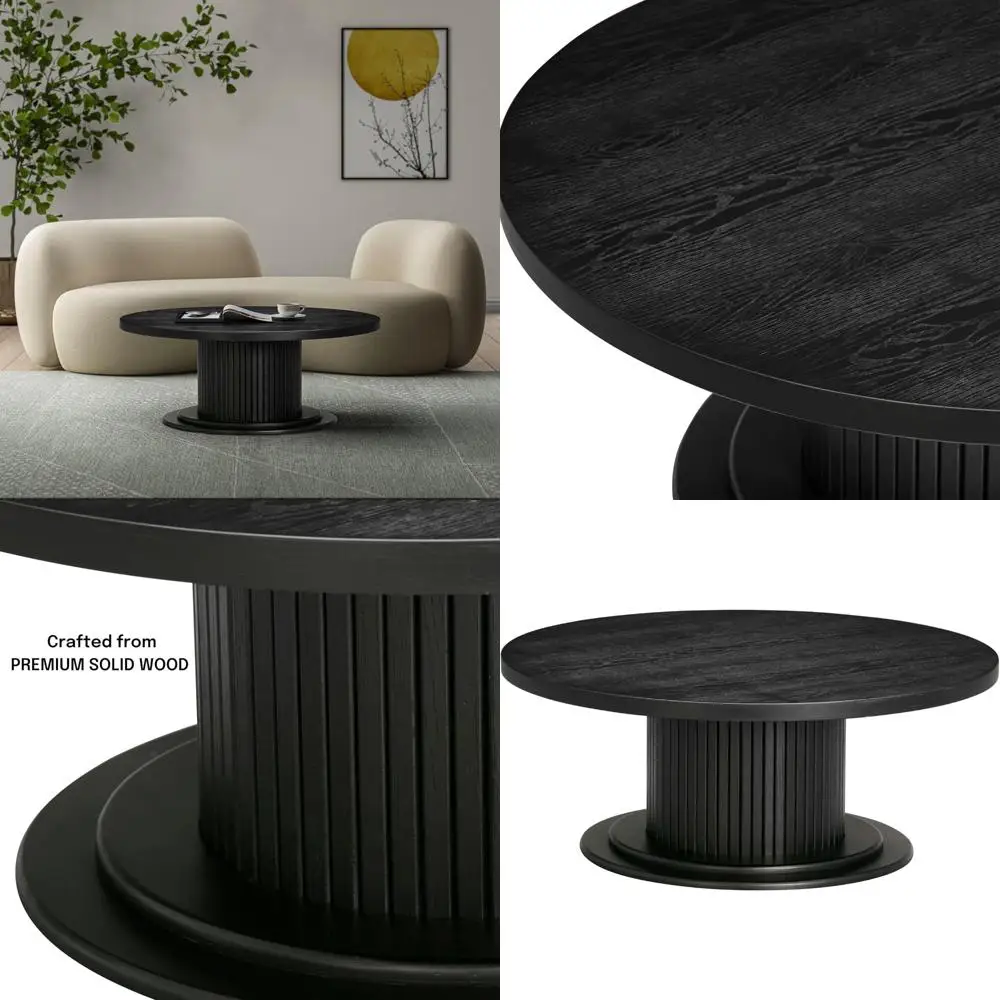 

40 Inch Summit Modern Classic Tambour Wooden Round Coffee Table - Waterproof and Heat Resistant, Burnt Black Finish