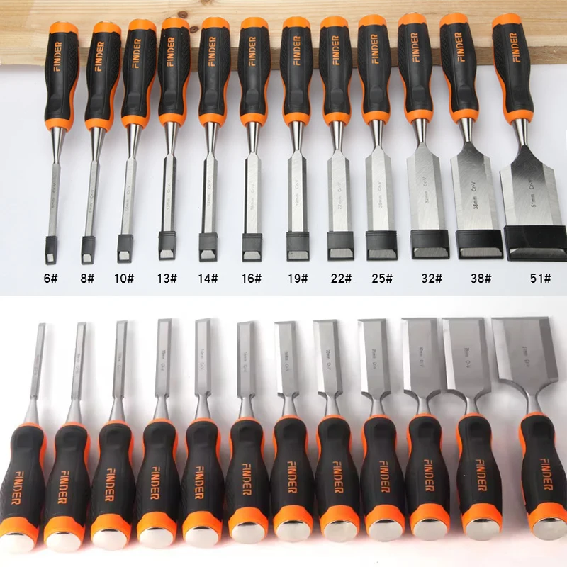 FINDER Wood Chisel with Comfort TPR Handle, Flat Carpentry Tools for Woodworking DIY, Fiberglass Reinforced Handle