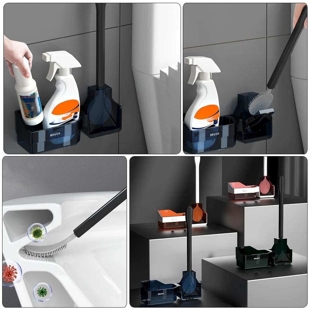 

Premium Wall Mounted Toilet Brush Plastic Bathroom Cleaner Scrubber Anti Handle Stain Removal Wall Type Toilet