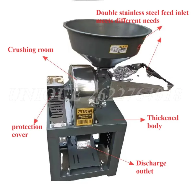 Commercial 150-250kg/H Stainless Steel Herb Spice Grain Grinder Electric Coffee Grinder Dry Food Powder Miller Grinding Machine