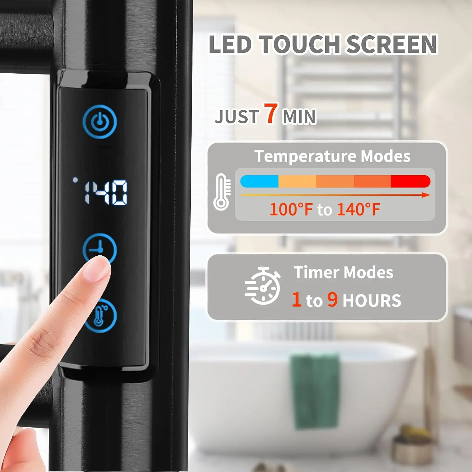 10 Bar Electric Towel Warmer Rack, Heated Towel Rack Wall Mounted, Black | Smart LED Control Time & Temp, IPX4 Waterproof