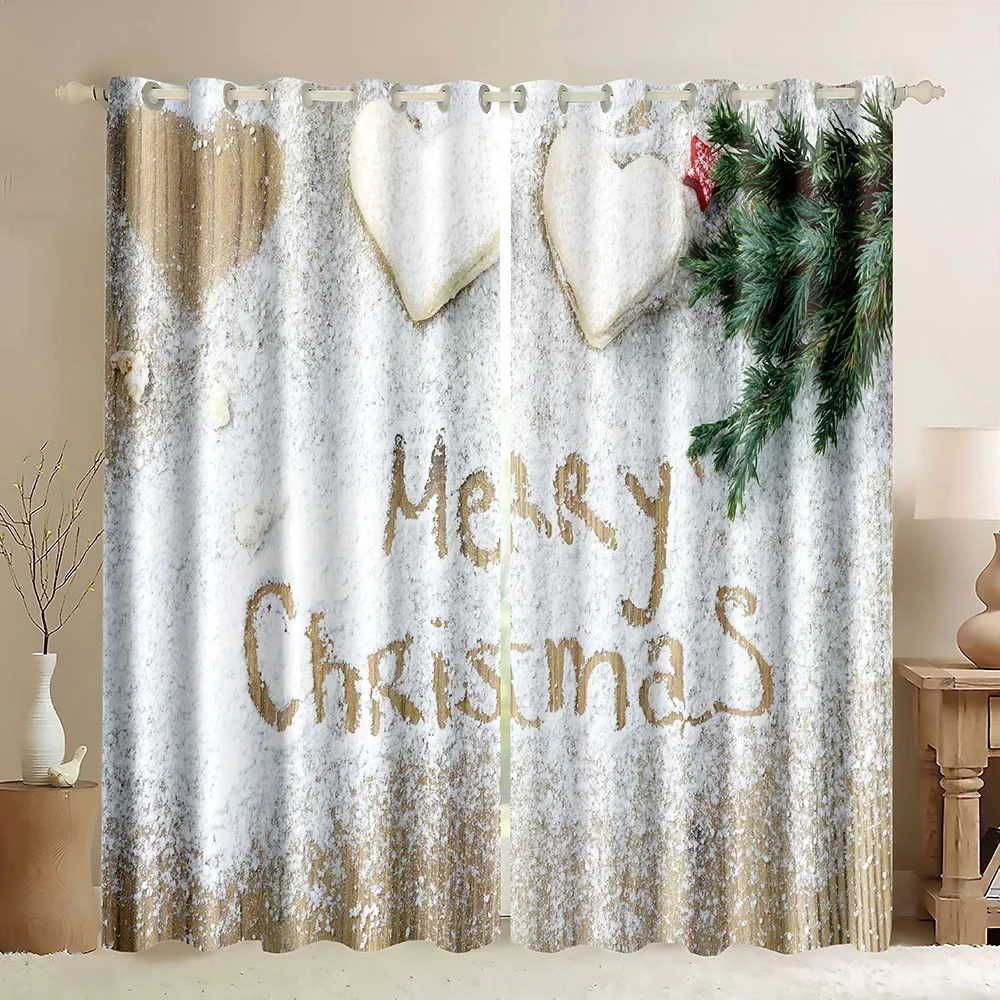Christmas Blackout Curtains,Holiday Decorative Snowflake Xmas Golden Shining Christmas Tree Xmas Gift Printed Window Curtains