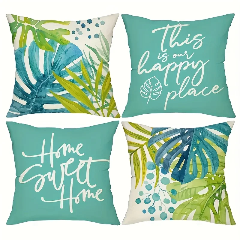 

4 - Pack Single - Side Printed 17.7x17.7" Tropical Greenery Throw Pillow Covers - Ideal For Enhancing Porch, Patio And Sofa Deco