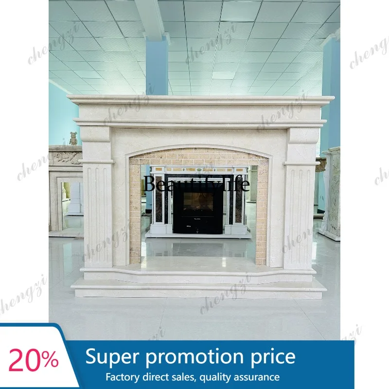 PPP Marble carving European fireplace Spanish beige stone American relief flower living room fireplace