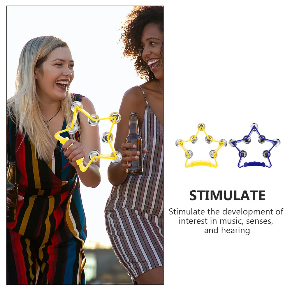 

2pcs Five-Star Shaped Musical Rhythm Tambourines Hand Bell Party Cheerful Props Music Enlightenment Instruments Safe Quality