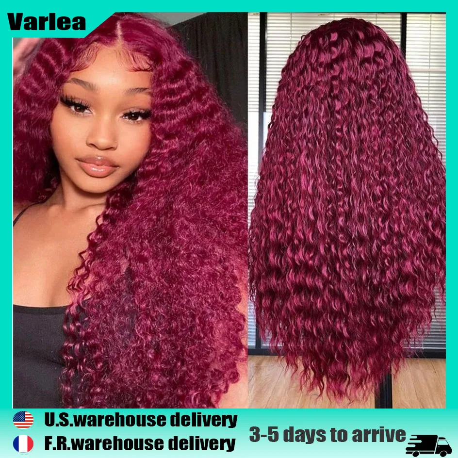 

Парик Varlea 36 дюймов, бордовый 99J, глубокая волна, 13x6 13x4, с кружевной передней частью, из натуральных волос, мягкий, кудрявый, полный парик, HD кружевные парики для женщин