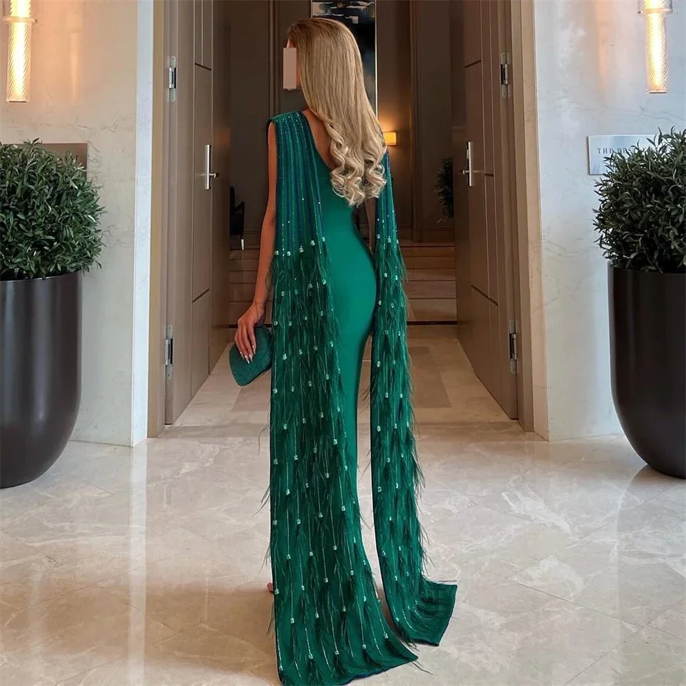 AsaNagi Elegant Mermaid Green Prom Dress Women O-Neck Beaded Party Evening Dresses Ankle Length Formal Occasion Gowns customized