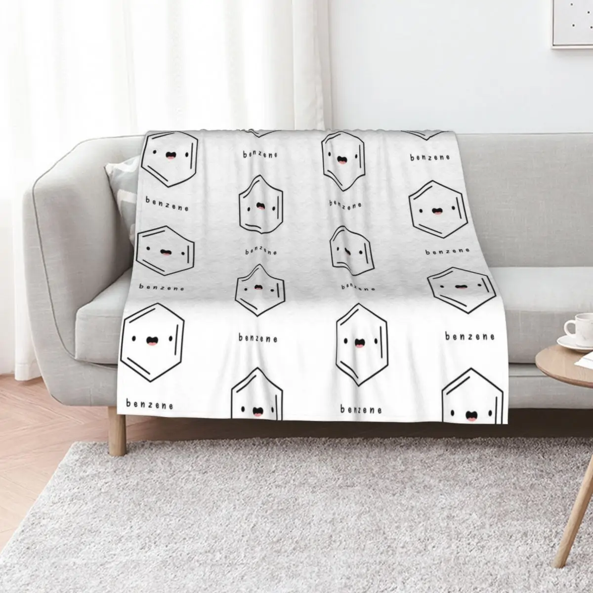 Kawaii Benzene Hydrocarbon Ring Throw Blanket Furry Camping Travel Plush Multi-Purpose Retros Blankets