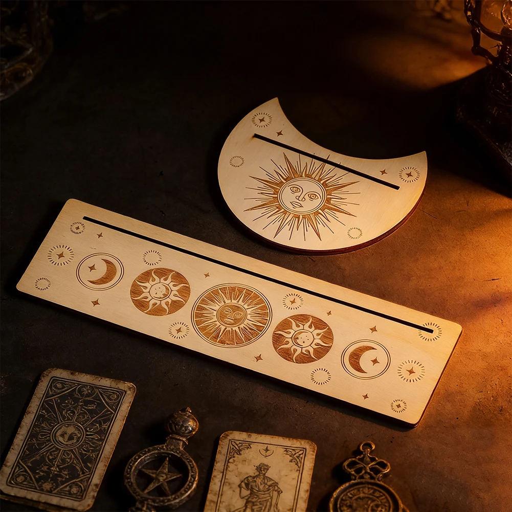 2pcs/set Wooden Board Game Tarot Card Display Stand Holder Mystical Moon Phase Altar Decor Base Bracket Witch Divination Tool