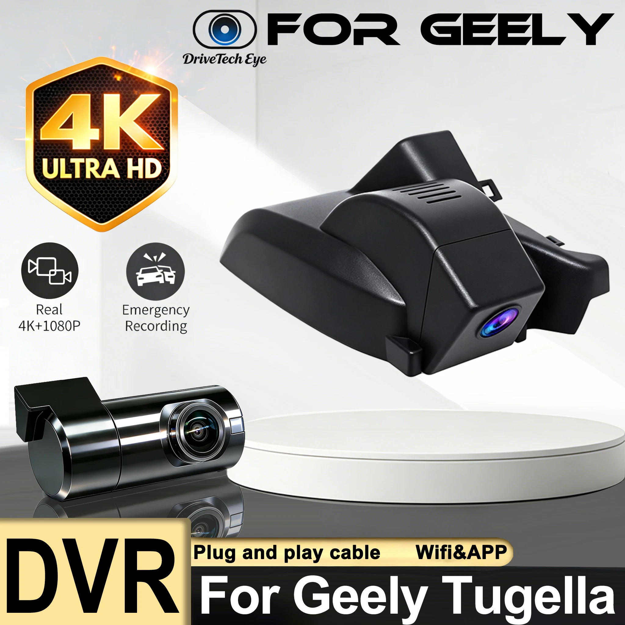 New! UHD 2160P Dash Cam Camera Car DVR Wifi Video Recorder For Geely Tugella Xingyue FY11 2020 2021 2022 2023 2024 Dashcam