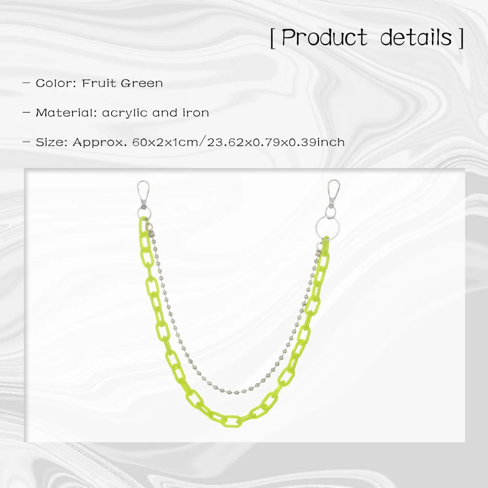 Geometryczny łańcuszek na ciało, owocowo-zielony, akrylowy, żelazny, lekki, wytrzymały, polerowane okrągłe koraliki, galwanizowany, błyszczący łańcuszek na talię.