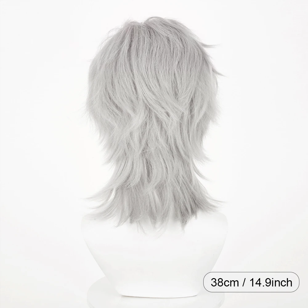 Gray Short Straight Mullet Head Synthetic Wig Anime Game Cosplay Fluffy Men Heat Resistant Wig for Daily Party