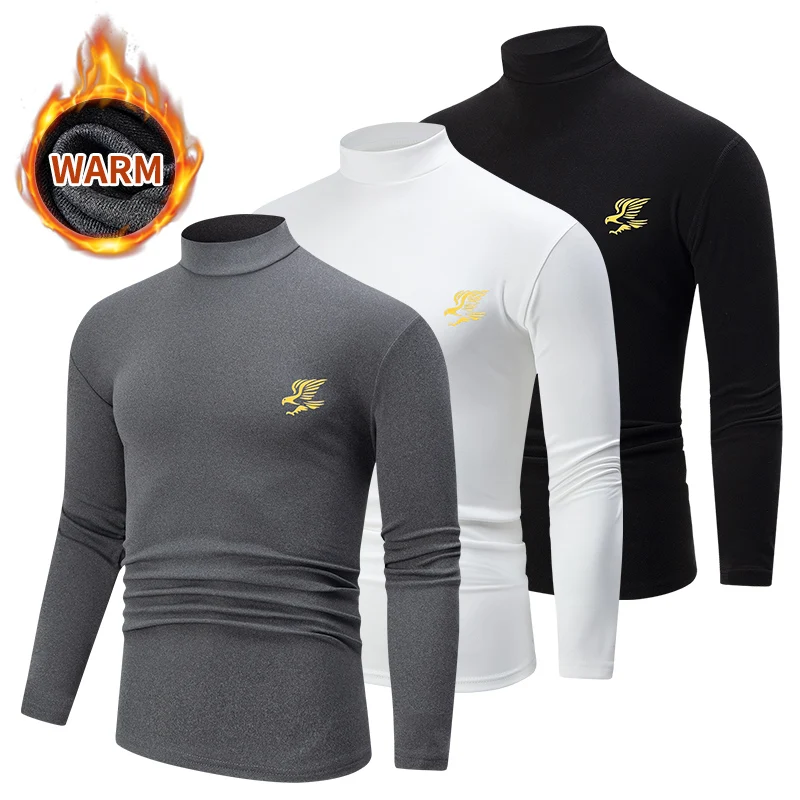 2/3 Piece Men's Autumn/Winter Solid Color Warm Top T-shirt For Teenagers Large Size Comfortable Sports Half High Neck Base Shirt