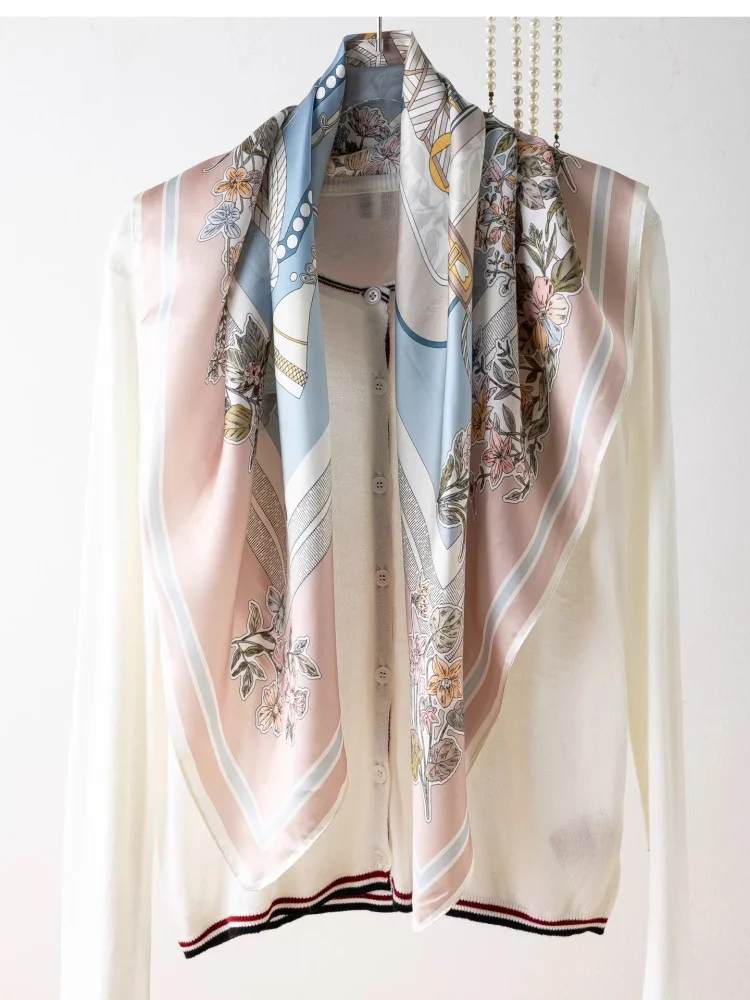 BirdTree, 100% Real Silk Square Print Scarf, Plain Satin, Mom's Gift Elegant Chic Pink Kerchief, 2026 Spring Shawl A63415JF