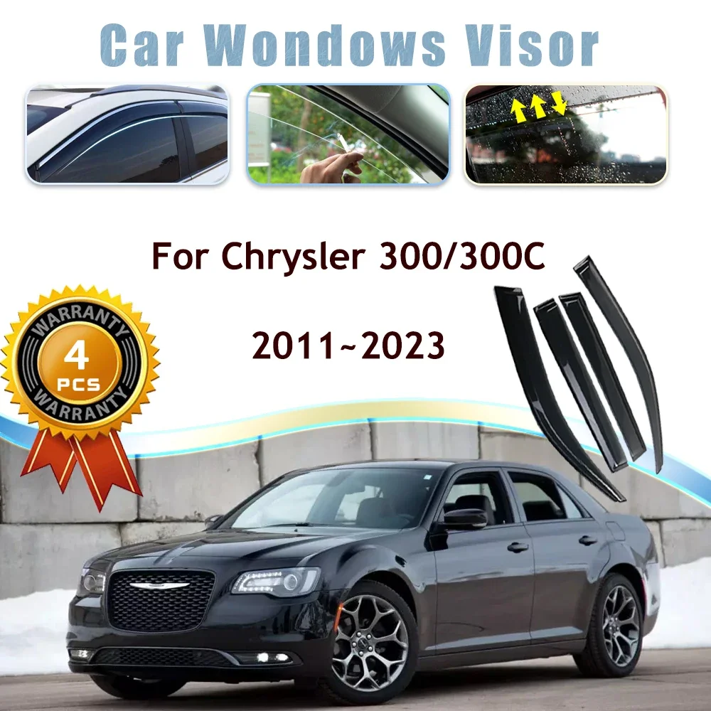 4PCS Car Window Visor For Chrysler 300C 300 MK2 2011~2023  Black Sun Rain Snow Guard Deflector Windshields Trim Auto Accessories