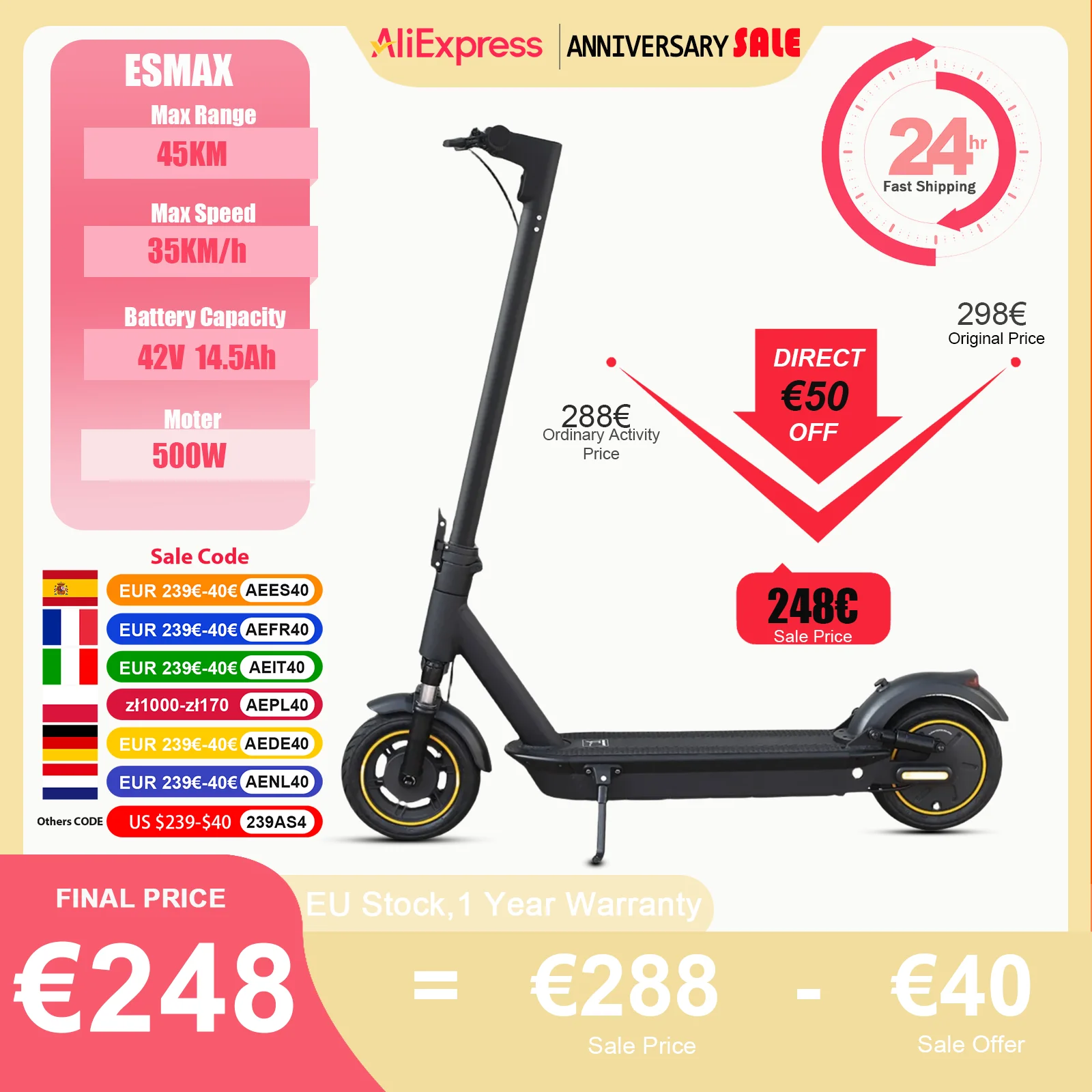 Saft 1000w Elektro roller 45km Reichweite 35 km/h 42V 14,5 Ah leistungs starker Motor 10 Zoll pannen