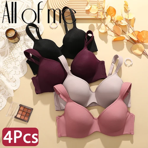 4 unids/set Sexy mujer de talla grande con aros cobertura completa sin forro sujetador sin costuras correas anchas sujetadores inalámbricos para mujeres Push Up sujetador