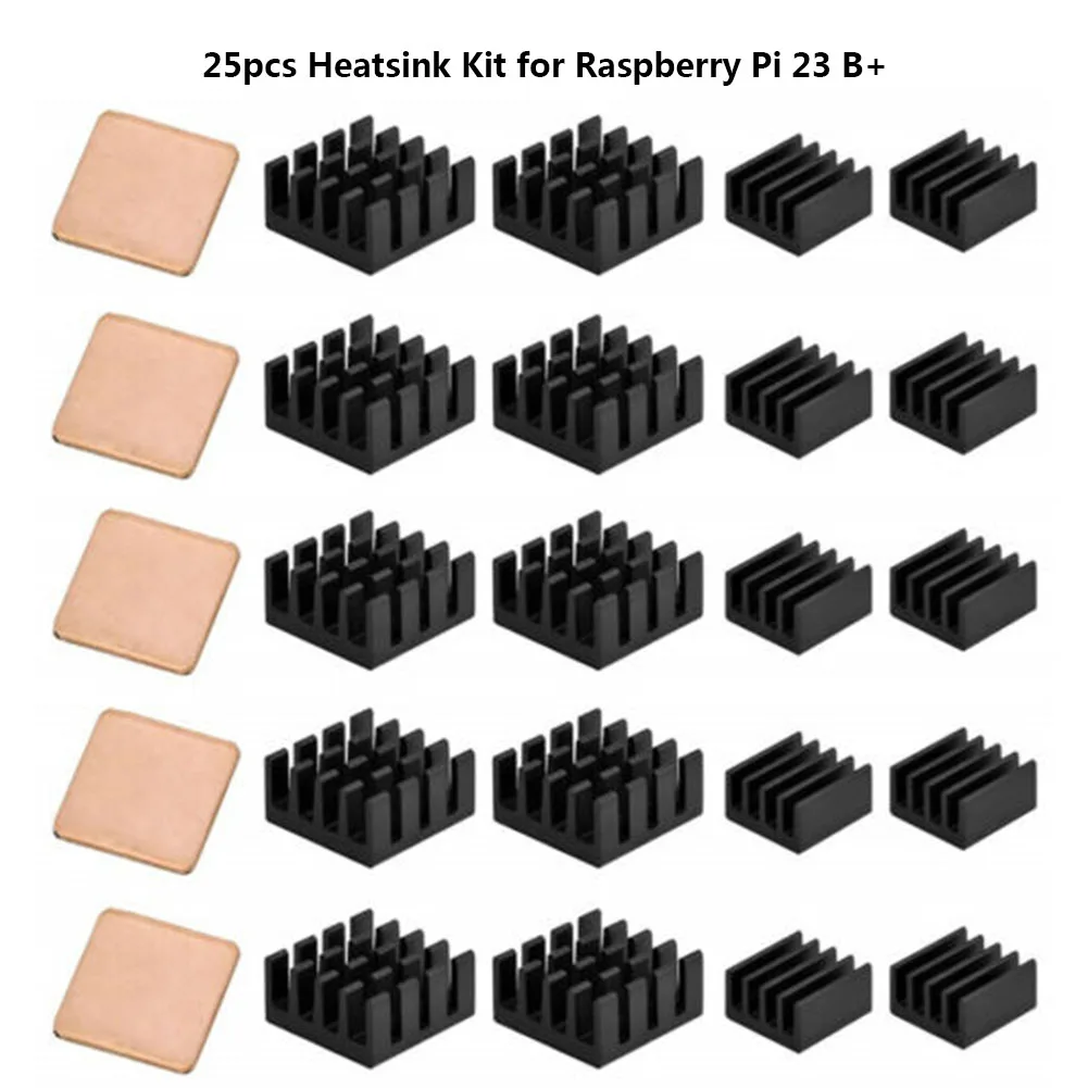 Enhance Performance and Durability with 25Pcs Aluminum and Copper Heat Sink Set for RPi Reliable Thermal Solution