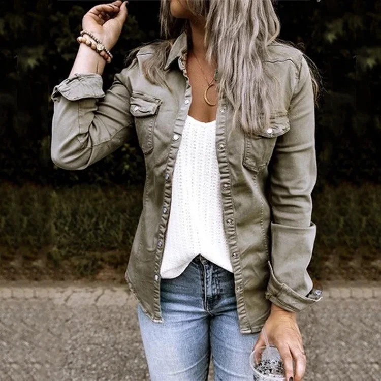 

New Denim Jacket Shirt European and American Medium and Long Denim Jacket Women's Top